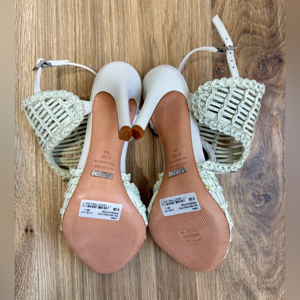 Schutz Thamis Woven Cage Heel Sandals Off White Size 8.5B NWOB - Picture 7 of 8